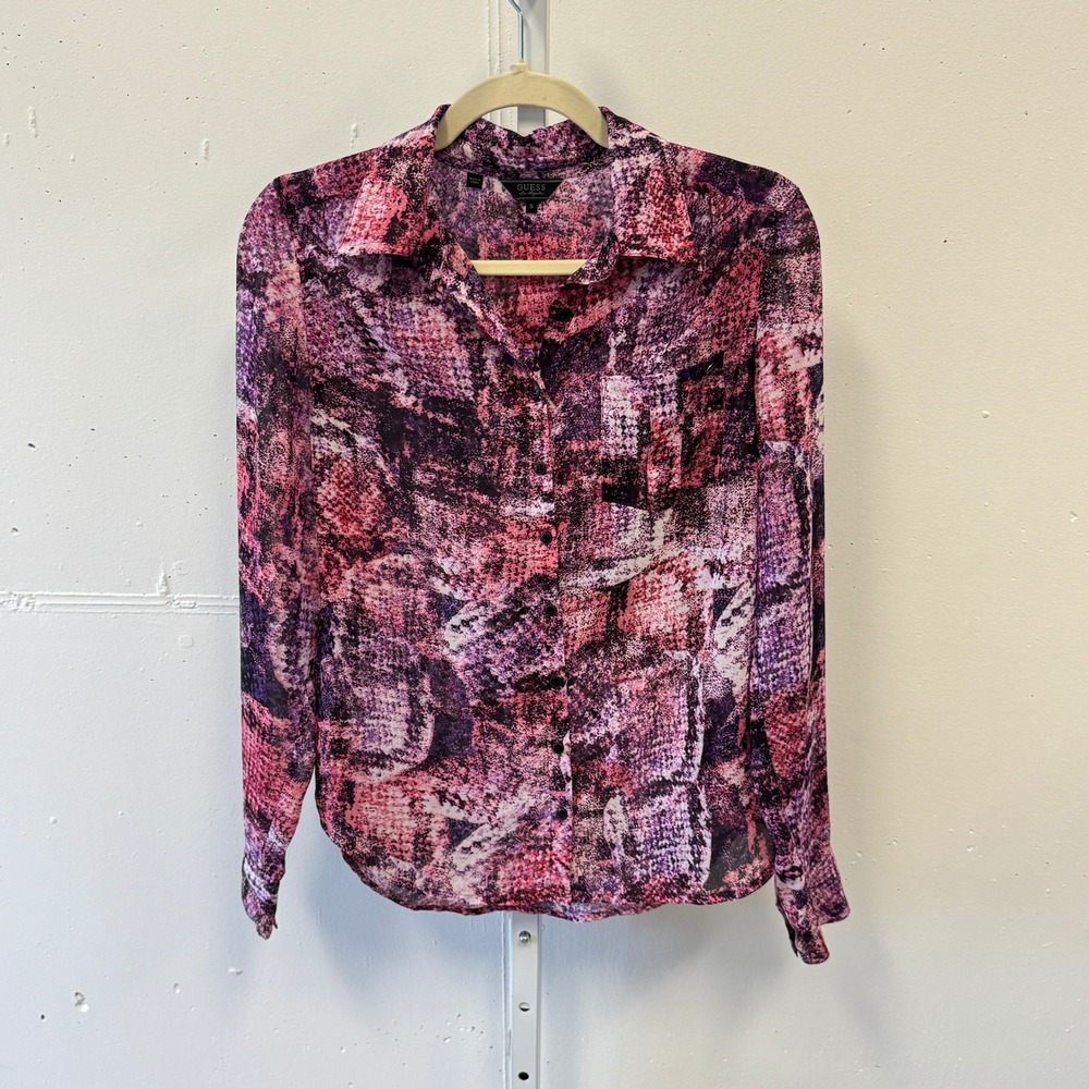 Guess Los Angeles Pink‎ Purple Abstract Snakeskin Chiffon Blouse Small Casual